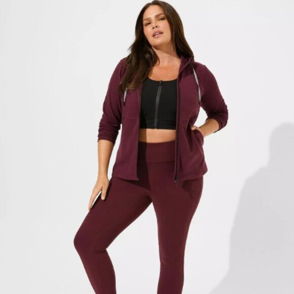Torrid Burgundy Happy Camper Micro Fleece Full Zip Active Hoodie Size 2 Comfort - Picture 1 of 12